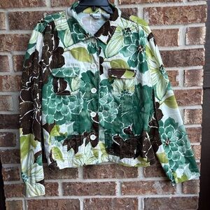 Chico's Green and Brown Jean cotton light Jacket size 2